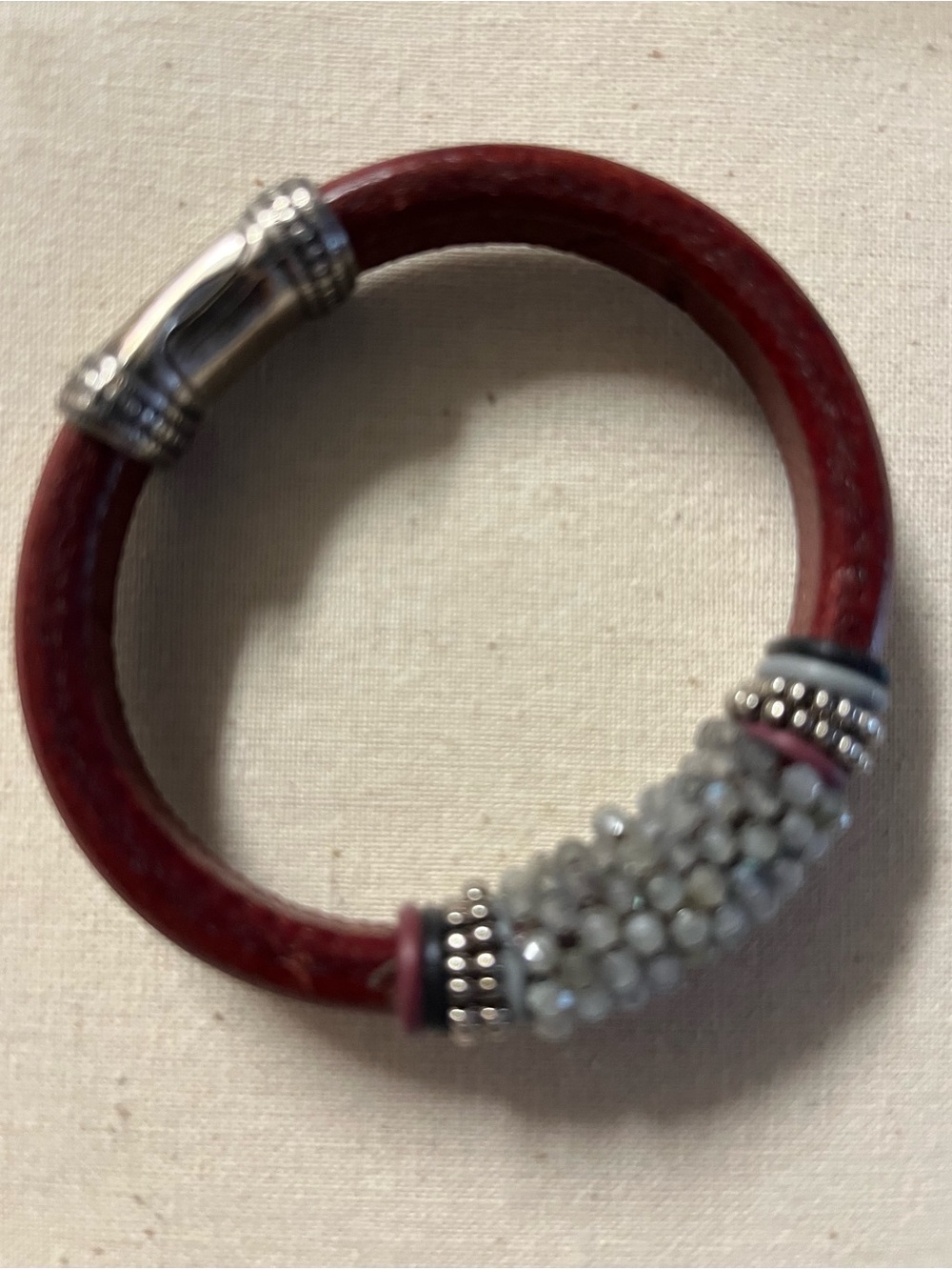 Gemstone Labradorite tiny beads wrapped around leather band & magnetic closure